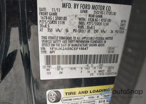 2012 Ford Expedition El Limited from USA, damaged, VIN 1FMJK2A55CEF15647